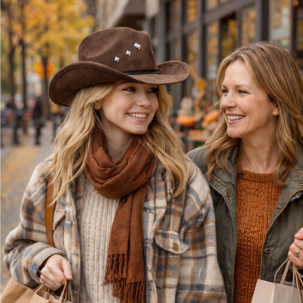 Brown Suede Cowgirl Hat with Stud Accents